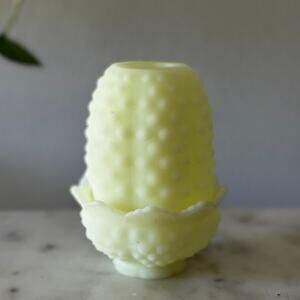 Custard Uranium Glass Hobnail Fairy Lamp Satin UV Reactive Glow